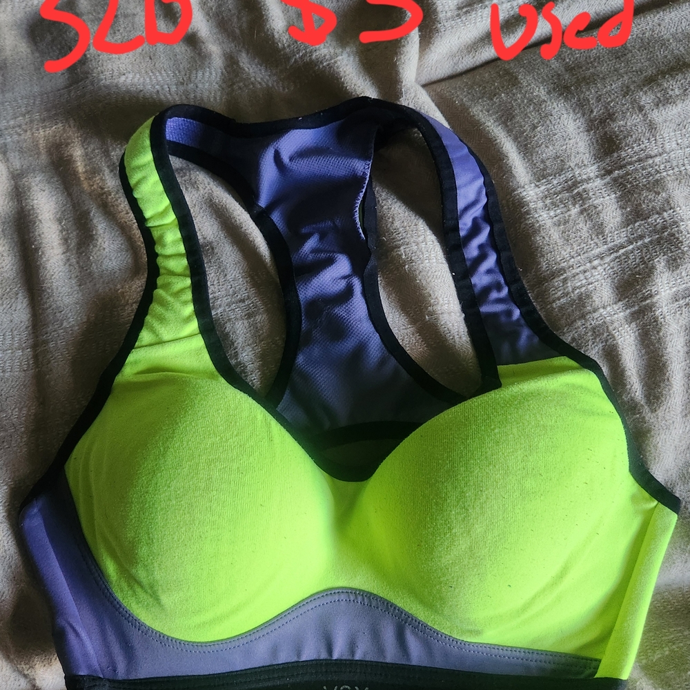 Victoria's Secret Neon Yellow and Purple Sports Bra